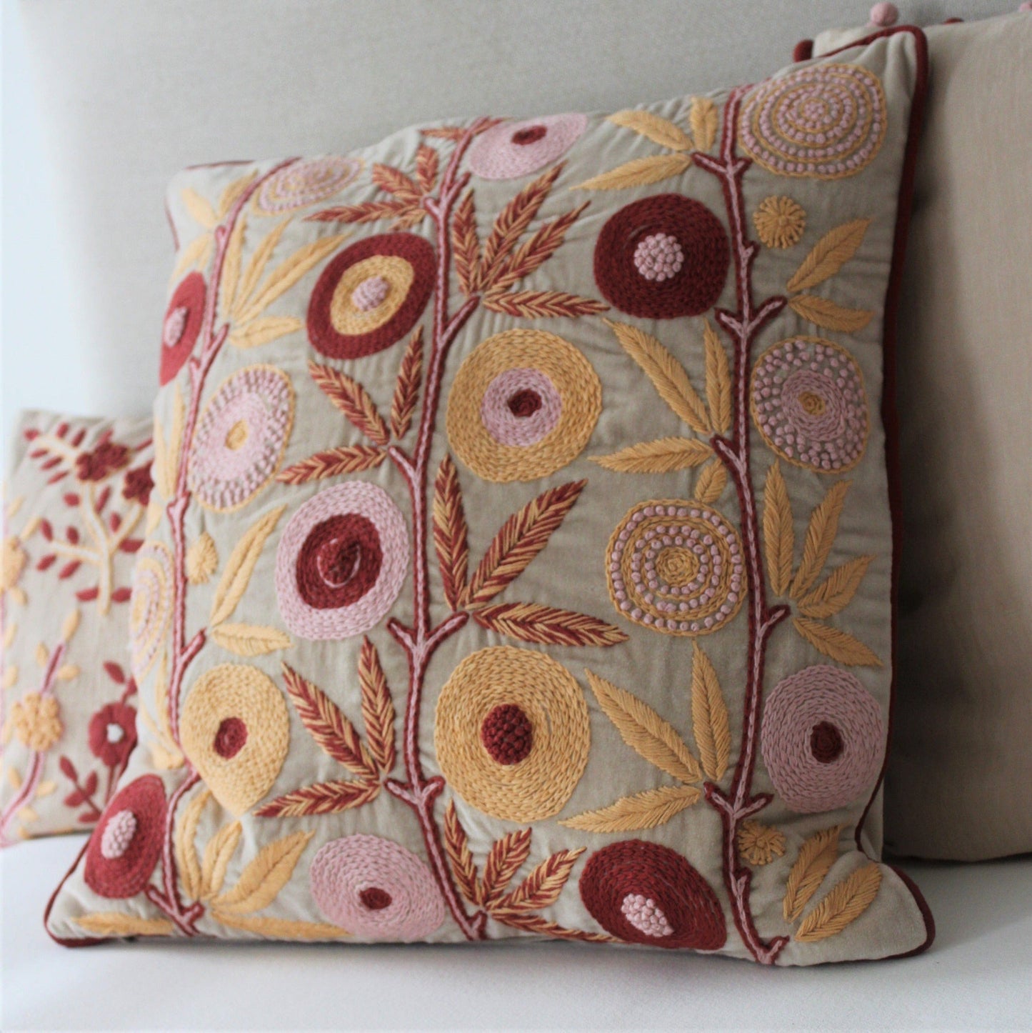 Carey Hand Embroidered Square Velvet Cushion Cover