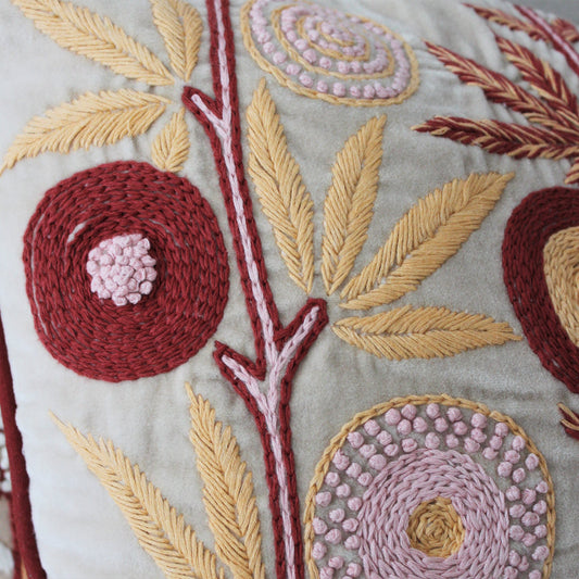 Carey Hand Embroidered Square Velvet Cushion Cover