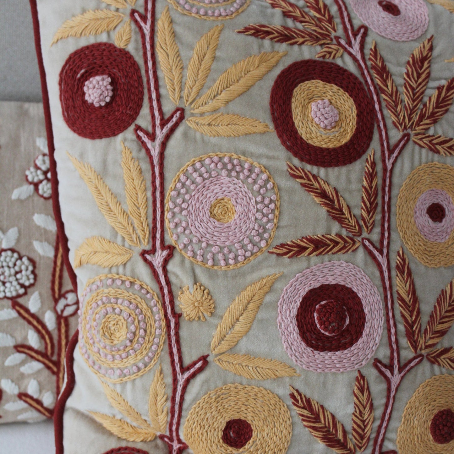 Carey Hand Embroidered Square Velvet Cushion Cover