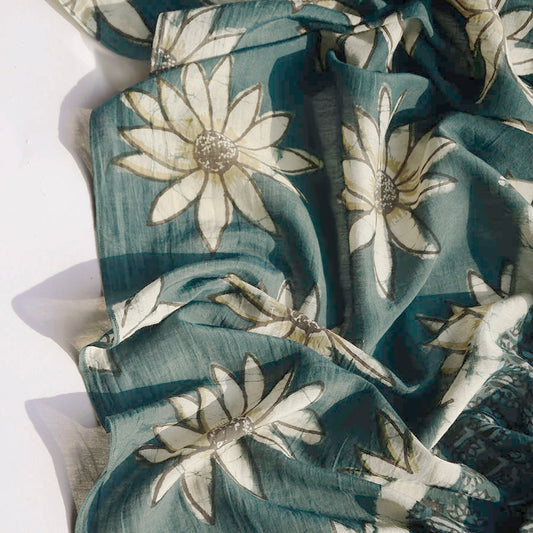 Handmade Block Print Cotton Silk Large Scarf - Joie