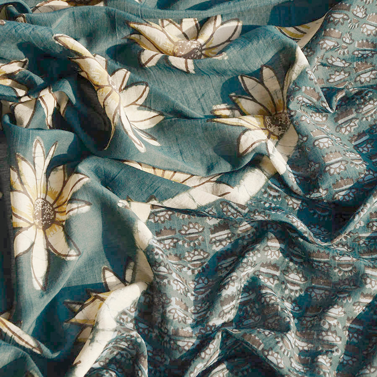 Handmade Block Print Cotton Silk Large Scarf - Joie