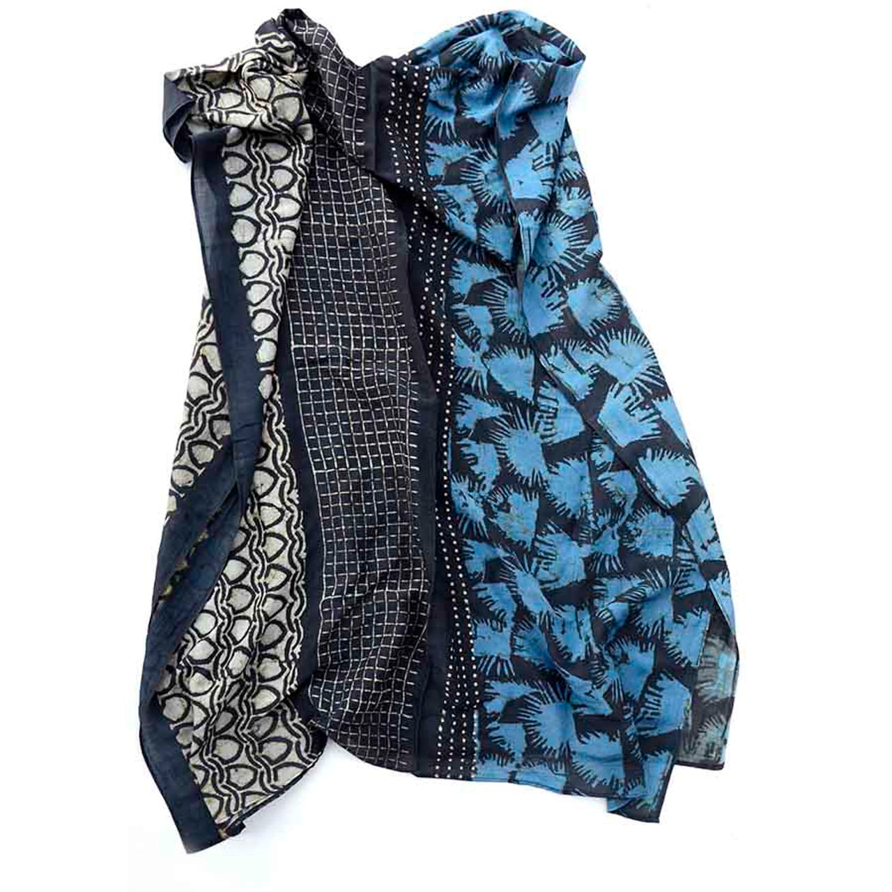 Handmade Block Print Cotton Silk Large Scarf - Hari