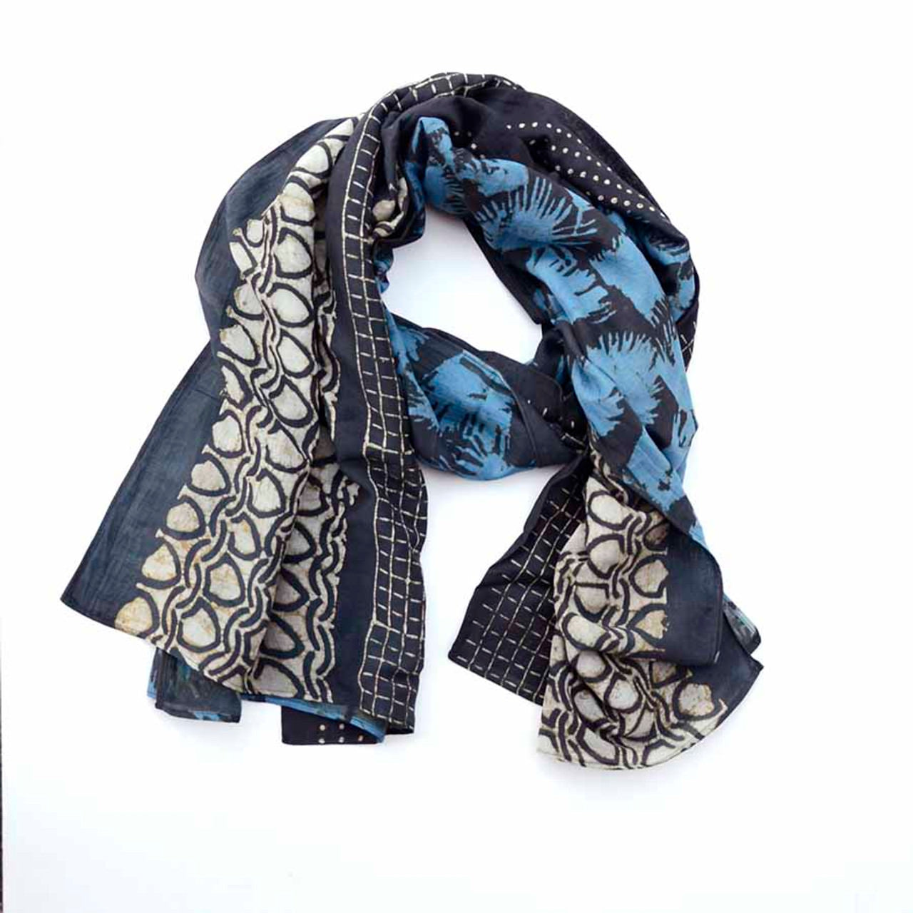 Handmade Block Print Cotton Silk Large Scarf - Hari